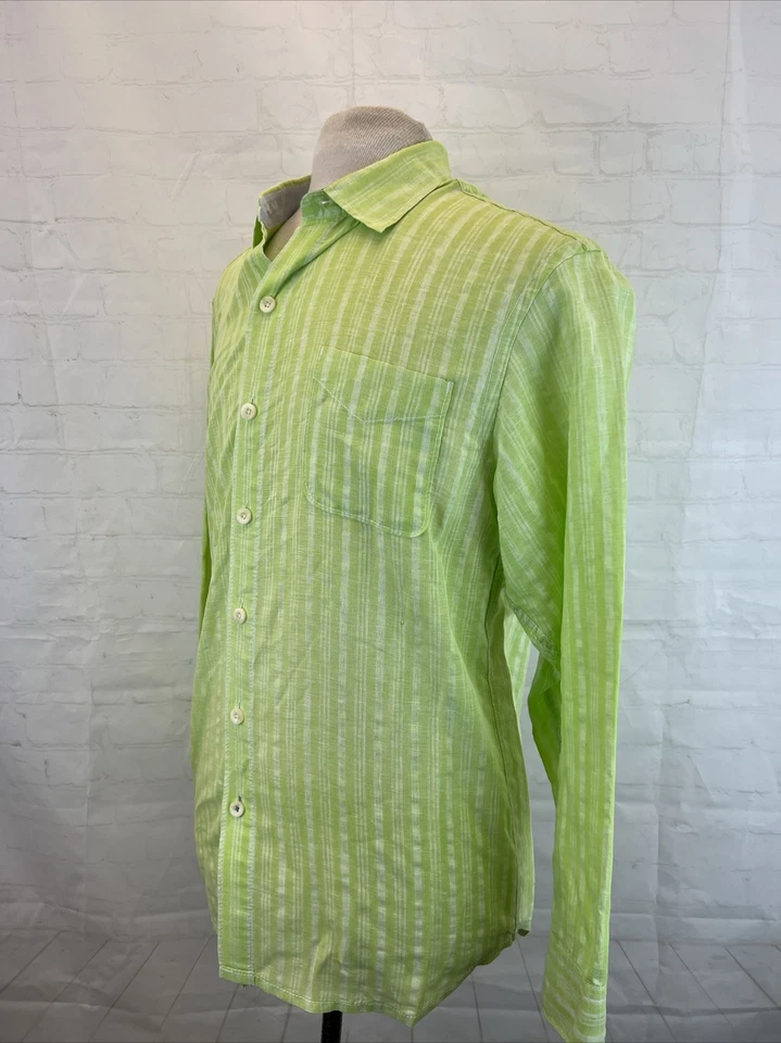 PRIMAVERA/VERANO Tommy Bahama Para hombres Verde Lima Rayas Mezcla de Lino Camisa de Vestir L $98 Foto 3 de 4