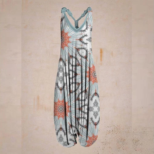 Mujeres Boho Floral Espalda Corredora Mono Damas Informal Suelto Pierna Ancha Pantalones Mameluco - Imagen 4 de 56