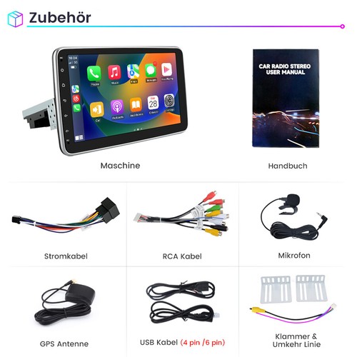 1DIN 10.1 Zoll Android 13 Autoradio mit Apple Carplay GPS NAVI WIFI BT 1+32G DSP - Bild 13 von 13