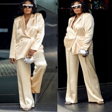 Plus SizeChampagne Silk Satin Women Suits 2Pcs Wedding Formal Ladies Office Wear
