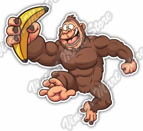 Happy Monkey Gorilla Banana Cartoon Gift Car Bumper Vinyl Sticker Decal 5"X4" - Picture 1 of 1