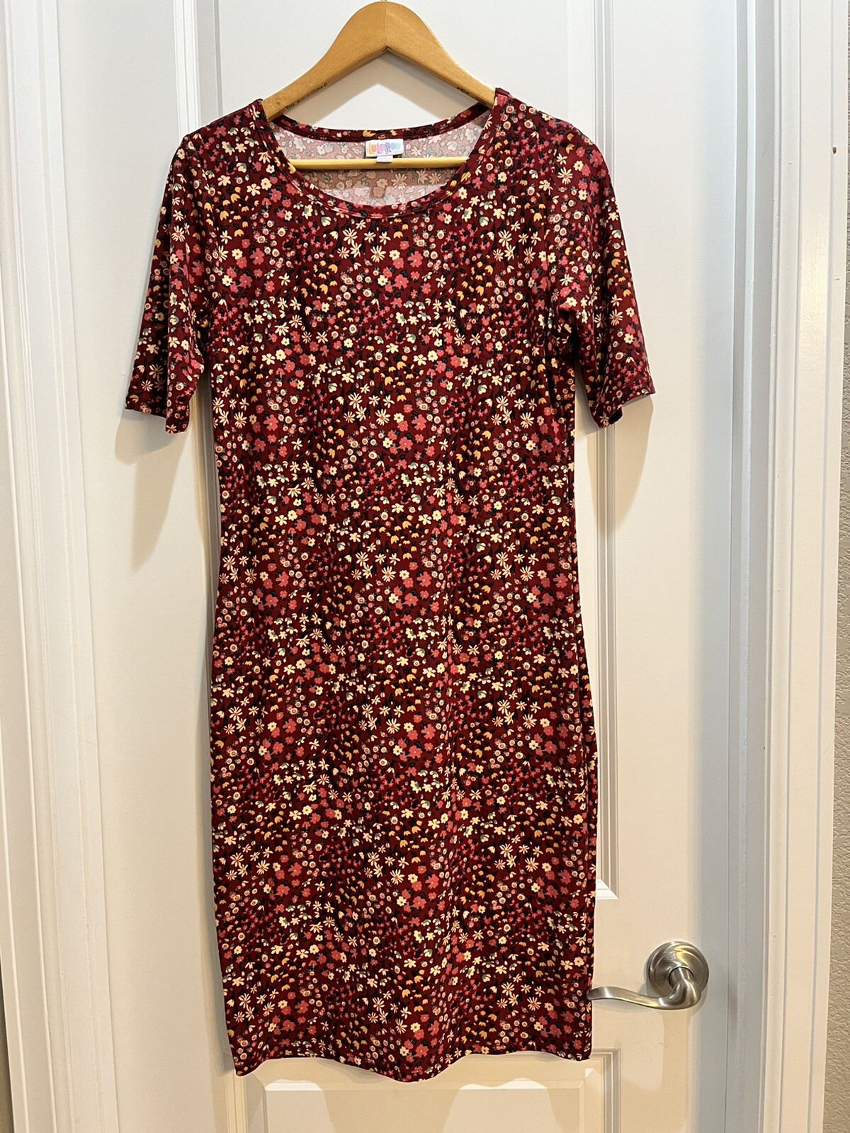 LuLaRoe Julia Dress Size Medium Burgundy Floral  … - image 1