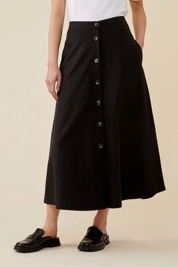 Finery Ellis Black Midi Linen Blend Skirt Size 10