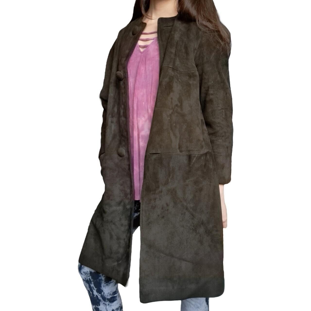 Vintage suede brown long midlength jacket Size Sm… - image 1