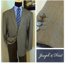 Joseph Feiss Houndstooth Blazer Men 48L Tag 50 Golden Brown Checked Jacket