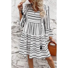 Printed Tie Neck Three-Quarter Sleeve Mini Dress