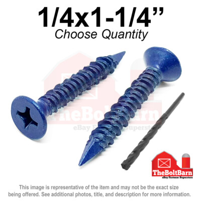 1/4x1-1/4'' Flat Head Phillips Piercing Point Concrete Screws Masonry Blue