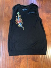 Ed Hardy Black Vintage Rhinestone Snake eagle Skull Vest Women's L
