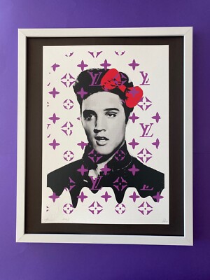 DEATH NYC Hand Signed LARGE Print Framed 16x20in COA ELVIS PRESLEY W/ RED BOW &