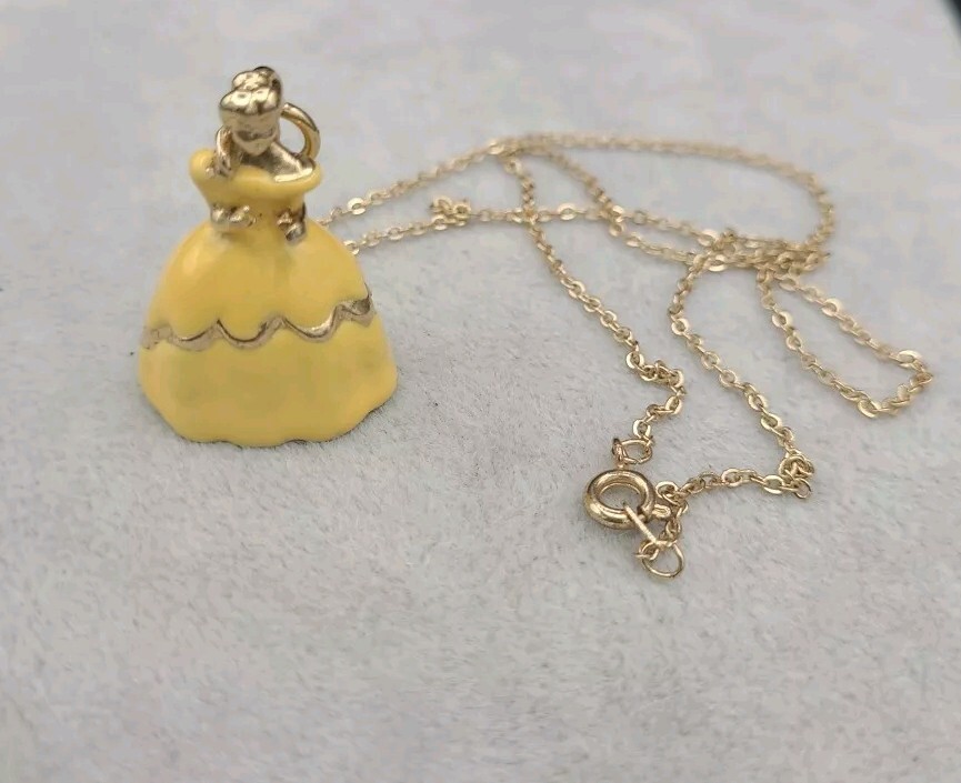 Disney BELLE charm necklace yellow enamel dress pendant RARE - pre