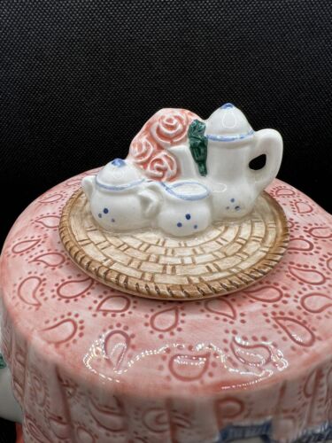 1988 Fitz and Floyd Picnic Rose Cottagecore Floral Teapot Vintage Easter Pastel - Picture 2 of 9