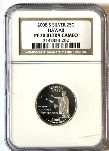 2008-S  - SILVER PROOF HAWAII STATE 25c - NGC PF70 UCAM