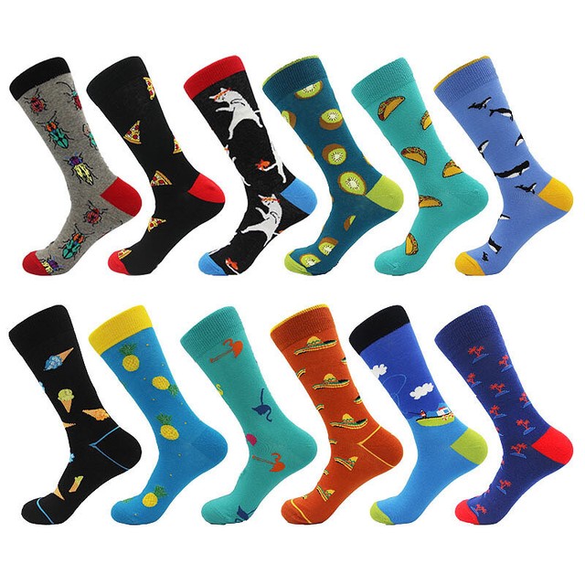 New mens socks Combed Cotton Animal fruits Pattern Funny Crew Casual