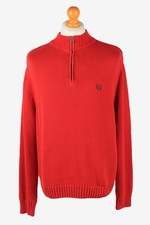 Chaps Zip Neck Jumper Pullover Vintage Mens Knitwear Red XL-IL2374
