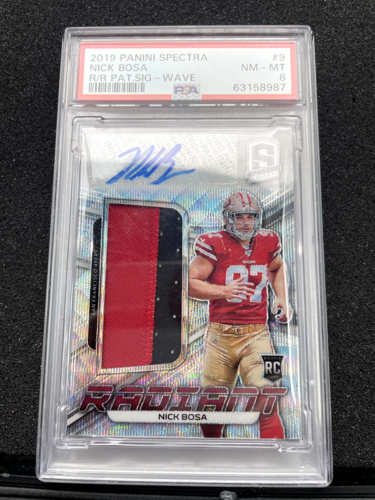 Nick Bosa Panini Spectra Radiant Rookie Patch Signatures #9 Wave