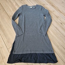 J Jill Striped Small Mixed Media Navy Blue Blue Striped Cotton Shirttail Dress