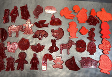 40 Vtg mixed lot Christmas animals Red Plastic Cookie Cutters HRM Crown Logo USA