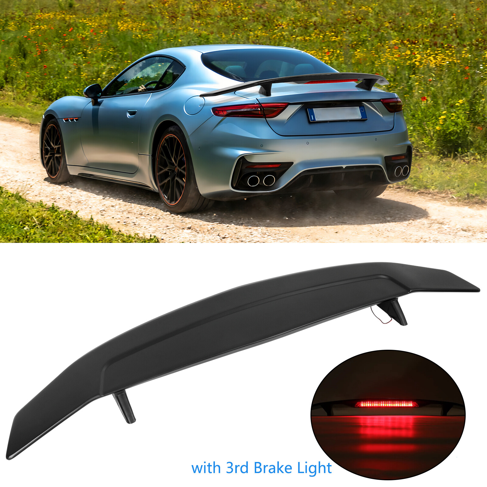 For Maserati GranTurismo 52" GT Rear Wing Spoiler W/ 3rd Brake Light Matte Black