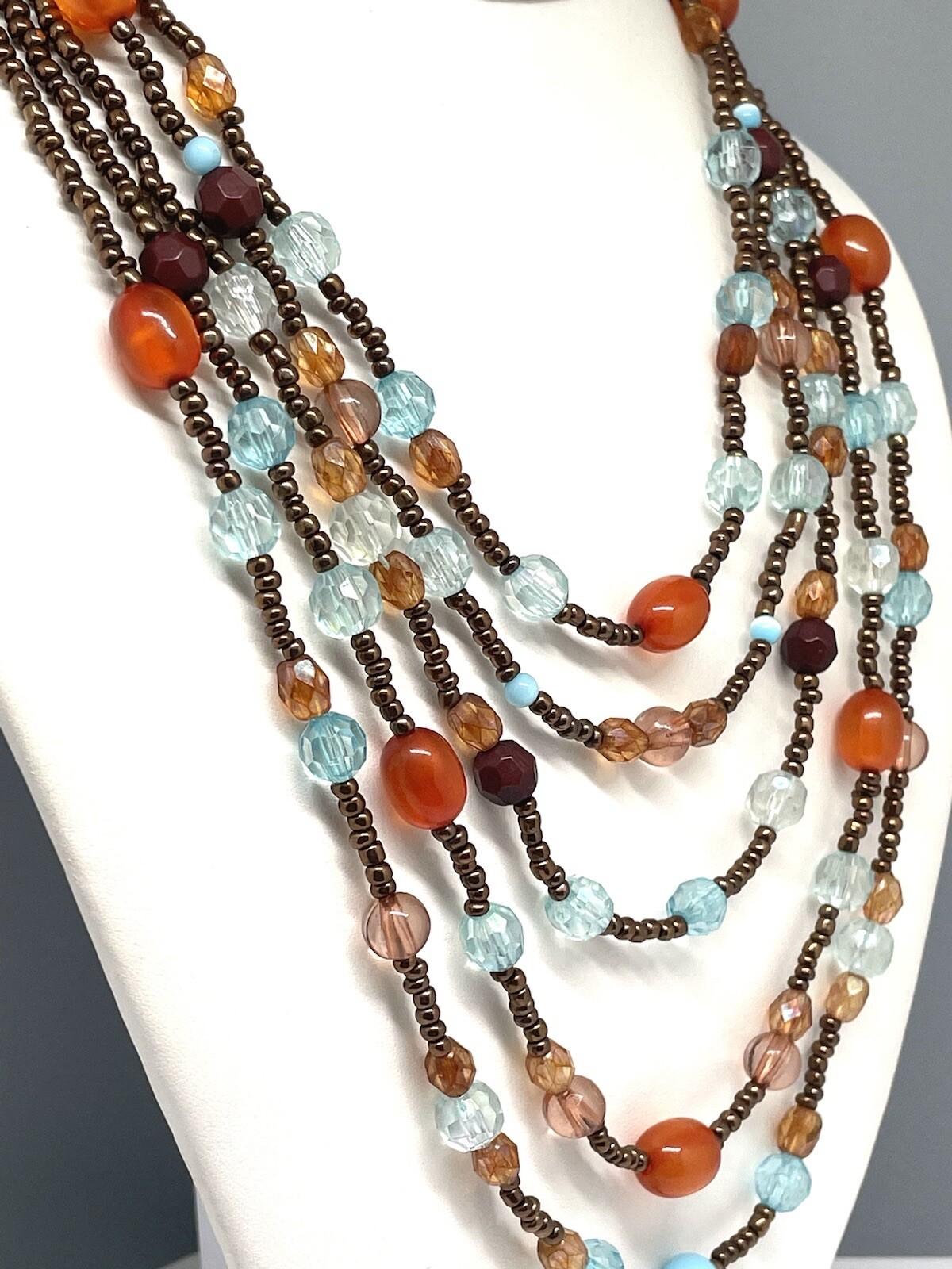 Five String Multicolored Bead Statment 19 Inch Ne… - image 4