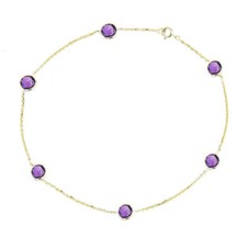 14K Yellow Gold Anklet Bracelet With Amethyst Gemstones 10.5 Inches