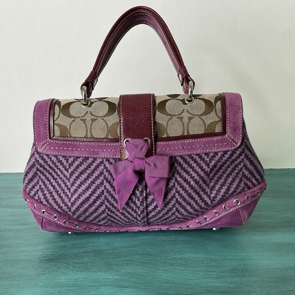 COACH Vintage Y2K SoHo Signature C Purple Tweed Top Handle Bag
