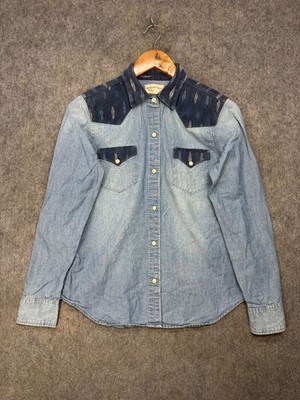 Denim Supply Ralph Lauren Hemd Damen Größe M Blau 100% Baumwolle Unikat Western