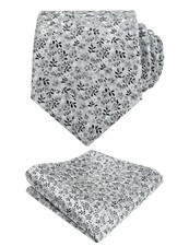 Mens 3.15inches Exquisite Floral Tie with Small Flower A142-gray/ Black