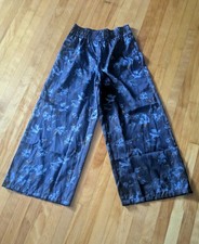 Anthropologie Blue Floral Satin Wide Leg Pants M Elastic Waist Navy Bronze New