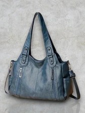 Retro Tasche Blau Kunstleder Shopper Umhänge...