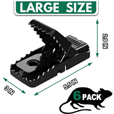 6 Pack Large Mouse Traps Killer Reusable Snap Trap for Rat Mice Gophers Chipmunk
