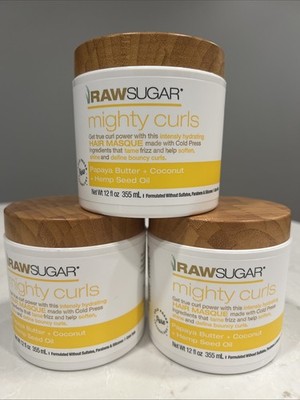 Raw Sugar Mighty Curls Hair Masque Papaya Butter + Coconut 12 oz 3 Pack Set New