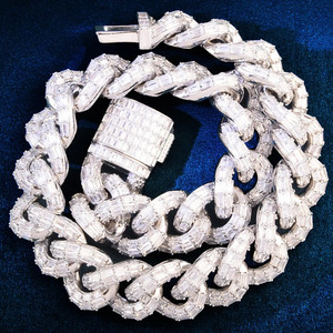 Authentic 5AAA+ CZ Baguette Ice Out Hip Hop Miami Cuban Chain 14k Real Gold Plated 21MM