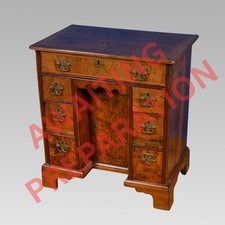 Antique Queen Anne Style Walnut Veneer Kneehole Desk or Dressing Hall Table