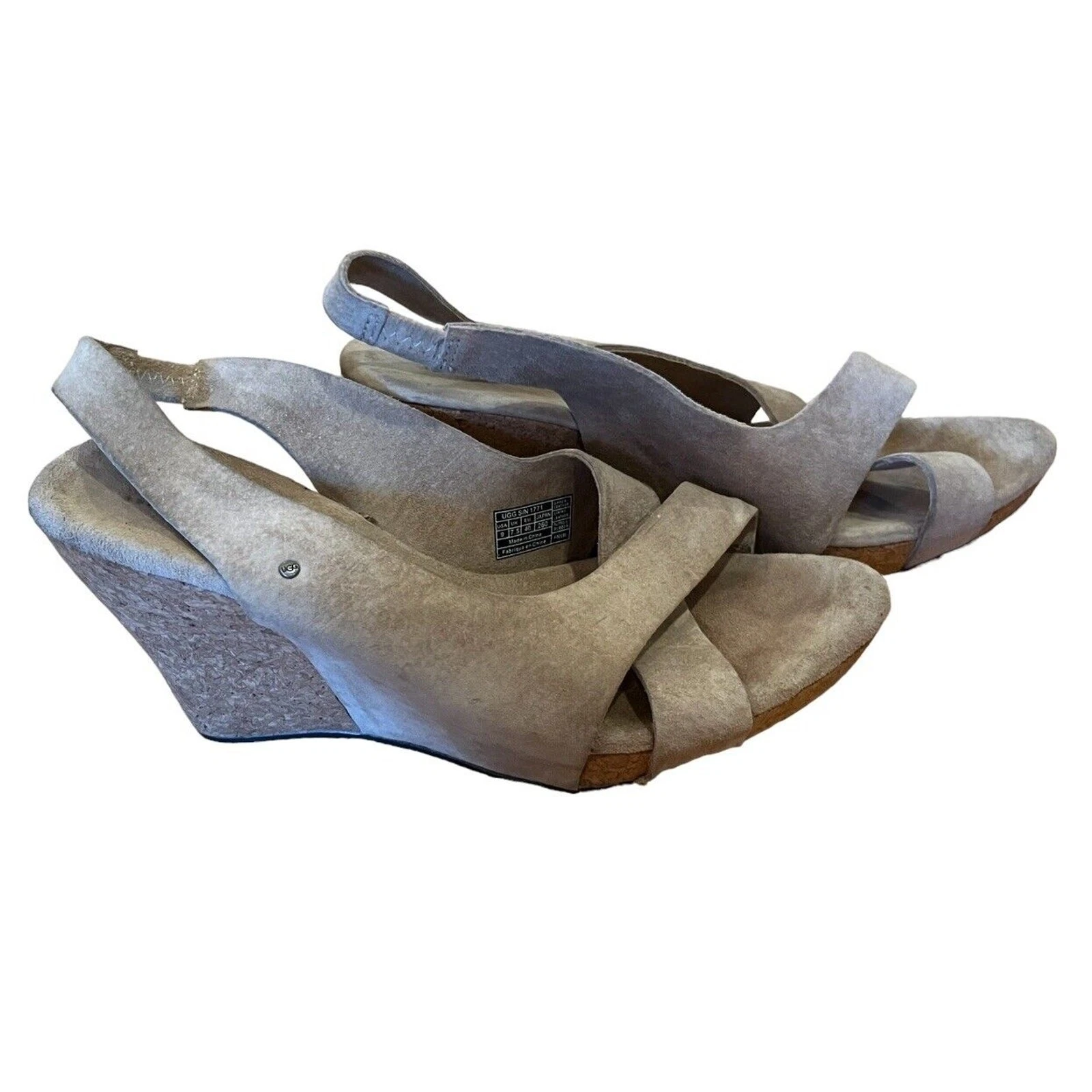 Ugg sandali scamosciati zeppa scarpe plateau donna stile 1771 taglia 9 40 marrone marrone chiaro