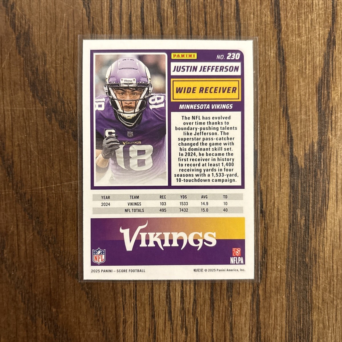 JUSTIN JEFFERSON 2025 SCORE #230 GREEN BORDER VIKINGS WR!! | eBay