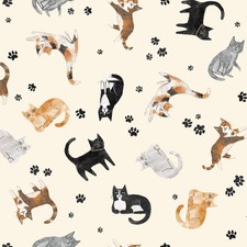 Feline Drive Fabric HOMEBODIES Tossed Cats Cream - Sold by the Yard