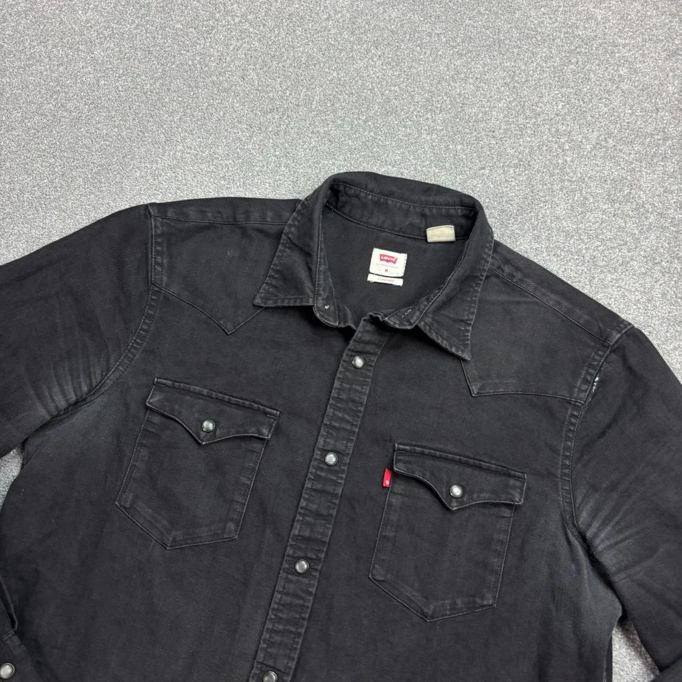 Levis Denim Shirt Adult Medium Black Sawtooth Snap Western Red Tab Rodeo Mens* - Image 3 of 4