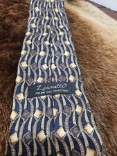 Zianetti Men's Italian Silk Tie Blue Gold Geometric Medallion