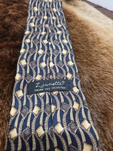 Zianetti Men's Italian Silk Tie Blue Gold Geometric Medallion