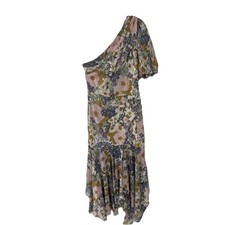 ASTR The Label One Shoulder Floral Chiffon Midi Dress Ruffle Lined Size XS