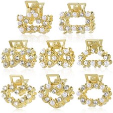 8 PCS Mini Pearl Hair Clips, PAGOW 1 Count (Pack of 8), Gold,Golden,White