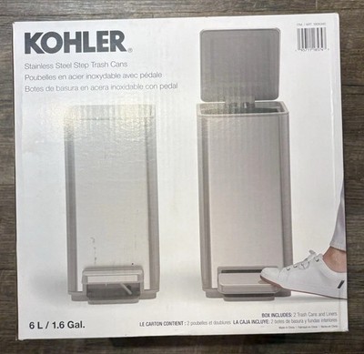Kohler 6L Stainless Steel Step Trash Bin Soft-Close Lid - 2 Pack