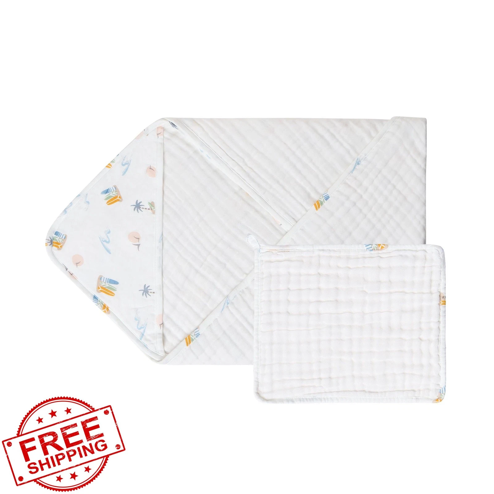 Nest Designs Baby Bath Towel Organic Cotton Pastel Waves Hooded
