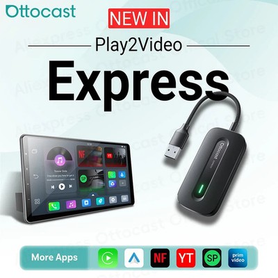 Ottocast Play2Video Express Wireless CarPlay Android Auto Adapter YouTube 5Apps