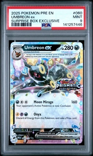 2025 POKEMON PRE EN-PRISMATIC EVOLUTIONS SURPRISE BOX EXCLUSIVE UMBREON EX PSA 9