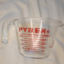 Vintage PYREX 508 1 Cup Red Lettering Glass Measuring Cup 8 oz Made in USA