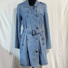 Womens Denim Double Breasted Trench Coat Cape...