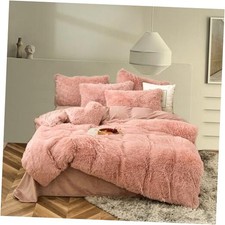 Luxury Shag Fluffy Comforter Cover Set, Shaggy Faux Fur Duvet King Blush Pink