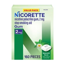 Nicorette Nicotine Gum, Stop Smoking Aids, 2 mg, Spearmint Burst, 160 Count