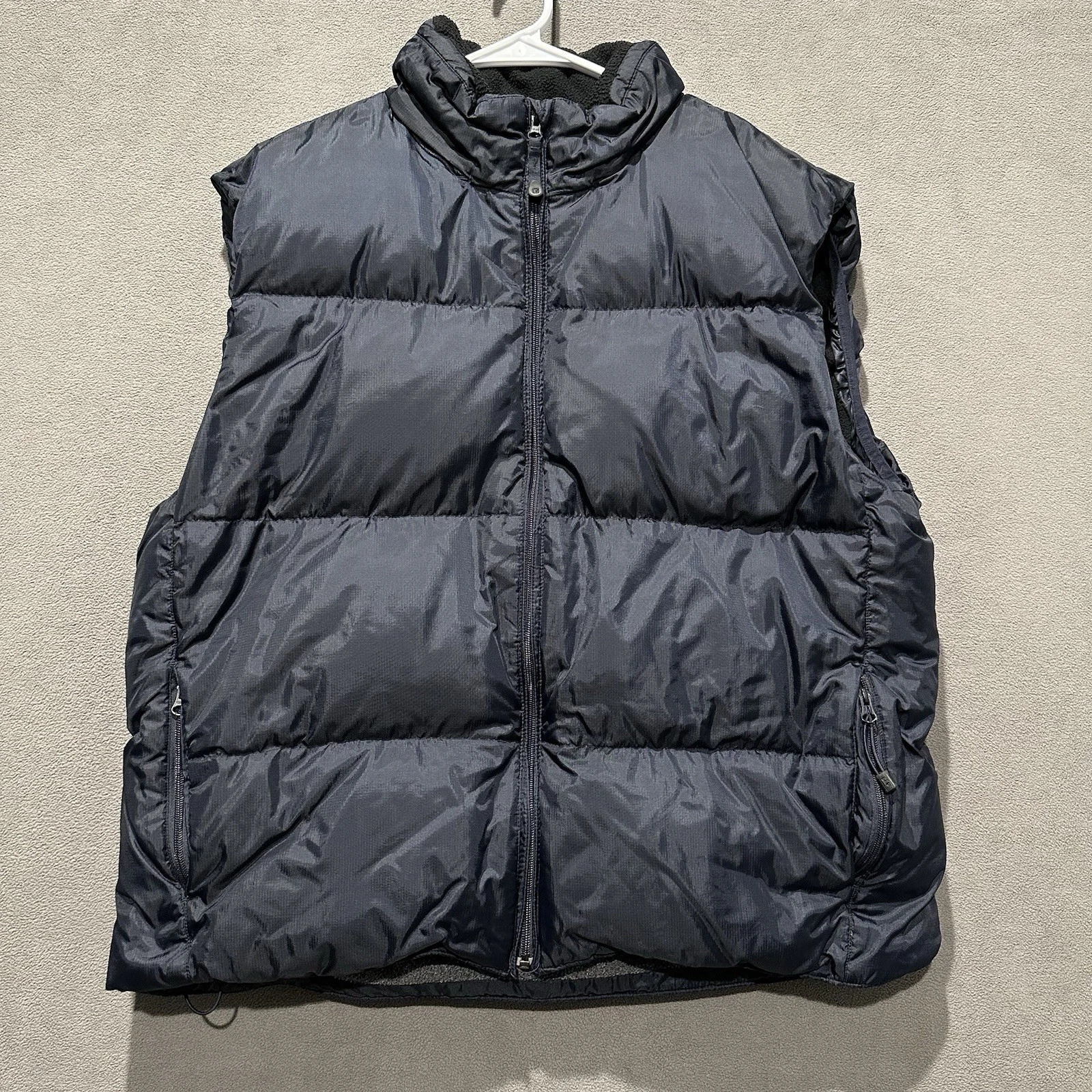 Vintage Gap Jacket Mens XL Navy Puffer Vest Fleece Lined Full Zip Down GUC
